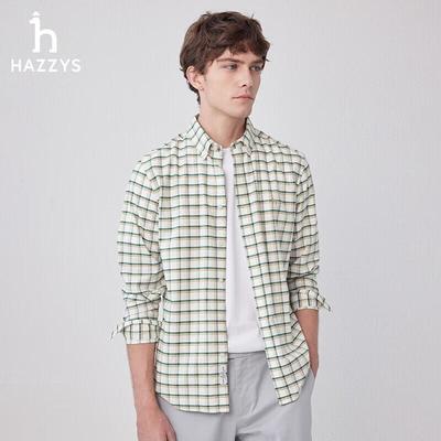 HAZZYS Men's Plaid Oxford Long Sleeve Shirt
