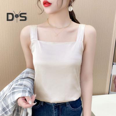 Women Vest Square Collar Sleeveless Smooth Tank Tops Solid Color Breathable Casual Camisole Daily Wear