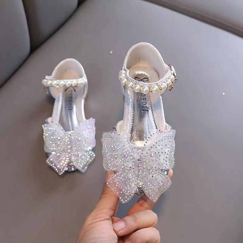 

Spring/Autumn new Korean-style girls small/medium/large children s princess casual single shoes performance shoes trendy butterfly mesh 21 серебряный