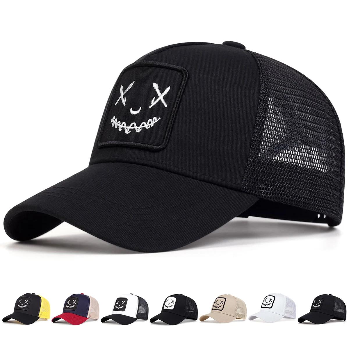 Yto Household Items Women's Smile Face Embroidery Baseball Caps Cotton Adjustable Snapback Hats Hip Hop Mesh Cap Summer Outdoor Use Sun Hat Dad Hats For Men And