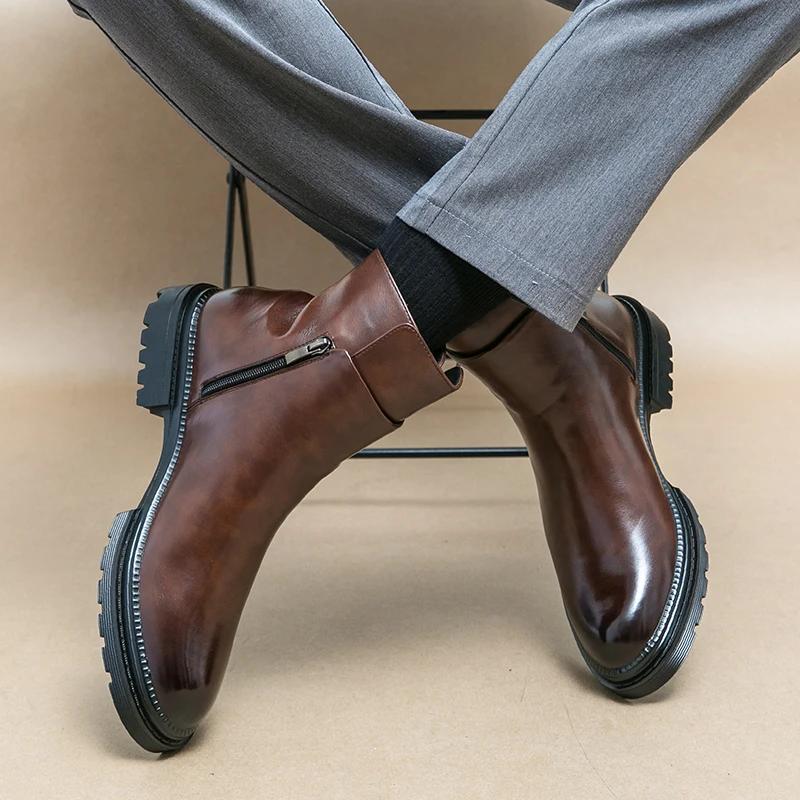 Vielseitige und modische Leder Herren Freizeitschuhe Luxuriöse und schlichte Business-Büro High Top Stiefel Bequeme Chelsea Boots
