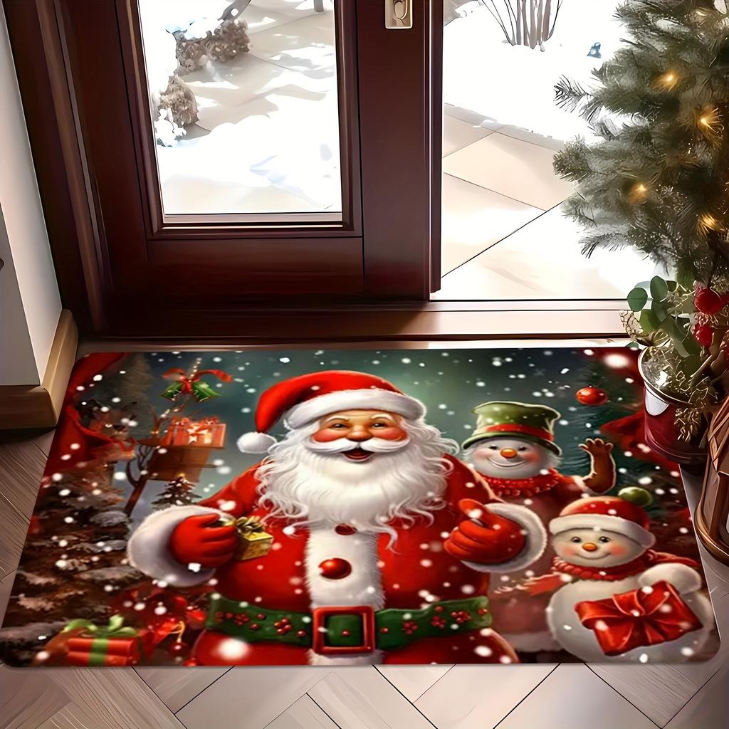 Adorable Santa Claus Doormat Stain-Resistant and Durable Bathroom Toilet Floor Mat Entrance Hallway Rug Home Decor