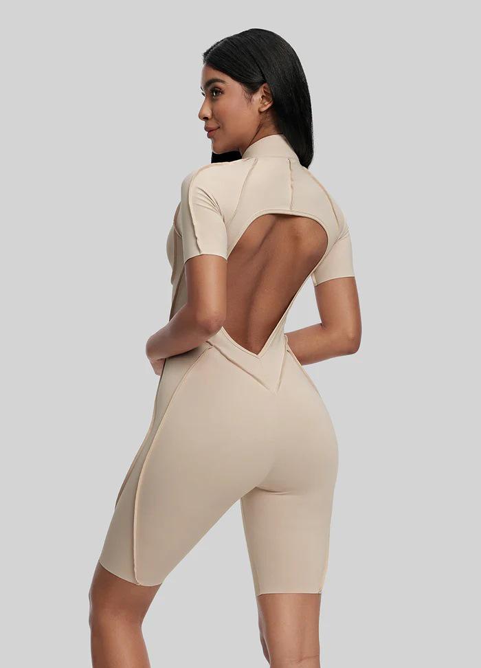 High-End Comfort Sports Yoga Tight-Fit Zipper Short Sleeve Jumpsuit