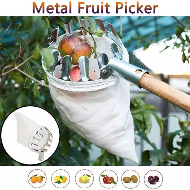 Orchard High Tree Fruit Picker Head Detachable Catcher Bag Apple Pear Orange Harvest Tool for Farm Garden