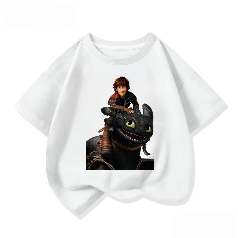 Cozy Kids Short Sleeve Tee Trendy Round Neck Adorable How To Train Your Dragon Pattern Cute Street Daily Wear 3 14