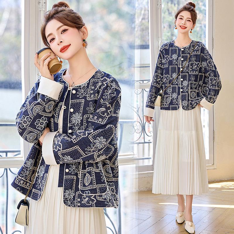 

Женская джинсовая куртка с жаккардовой вышивкой, весна 2025 (Стиль ME5518) XL for 143-160 lbs джинсовый синий