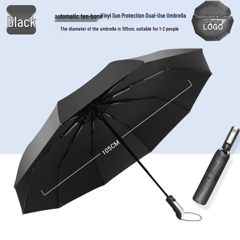 High-End Black Automatic Folding Umbrella with Sunshade and Customized Logo