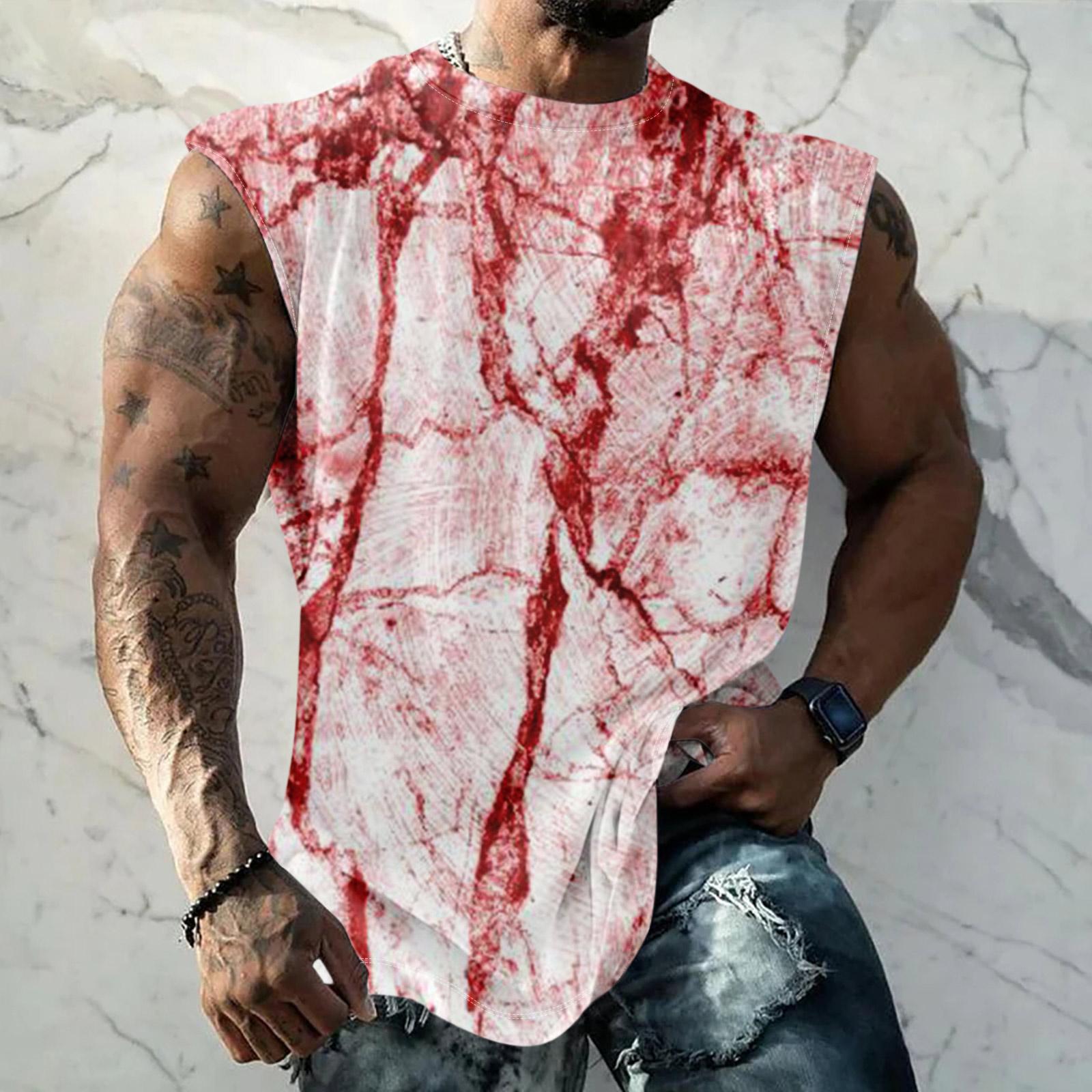 

Мужской повседневный спортивный жилет без рукавов с принтом текстуры ужасов на Хэллоуин XL