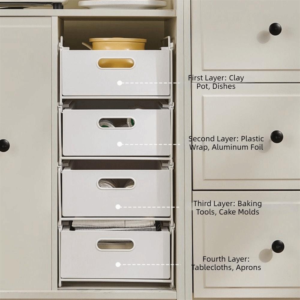 Drawer Type Pull-out Storage Basket Large Capacity Cabinet Storage Box  for Kitchen