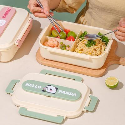 Cutie Bento Panda pentru Copii Strat Dublu Îngroșată Sigilată Compartimentată Cutie de Prânz Ușor de Curățat Recipiente pentru Păstrarea Alimentelor