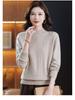 High-Grade Wool Sweater: Semi-High Collar, Fashionable Embroidery, Thick Knit for Middle-Aged/Elderly Women, Winter Warmth.