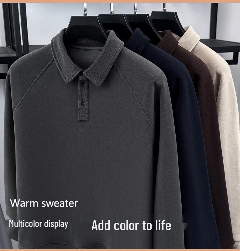 Men's Plus Velvet Thickened Hoodie with Polo Collar - Soft, Warm Autumn/Winter Style