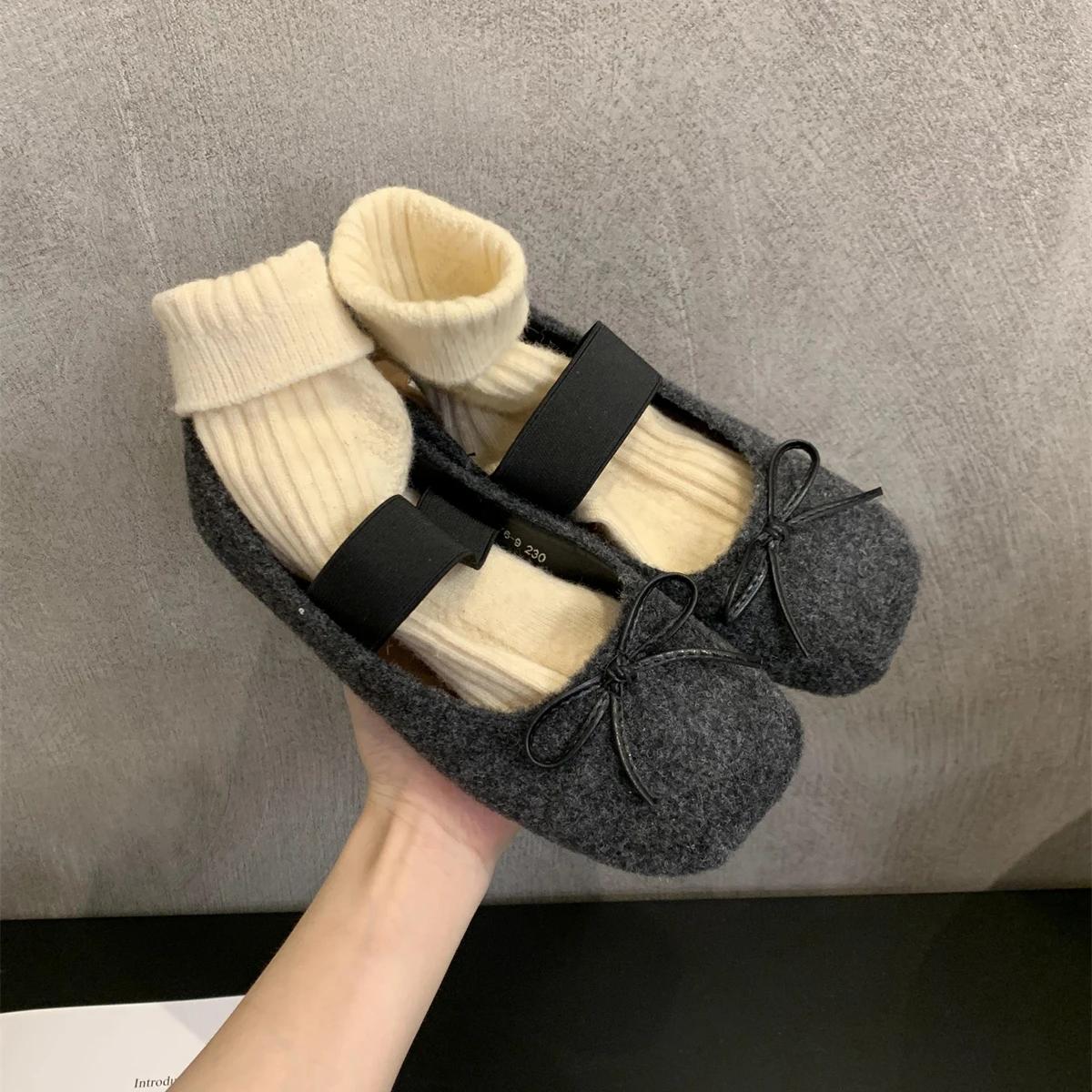 

2024Обувь для женщин Туфли-балетки с мелким вырезом Однотонные Слипоны с бантом Туфли Мэри Джейн Мягкая подошва Повседневные Красные Одинарные Лоферы 35 серый