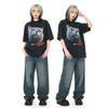 Men'S T-Shirt Street Retro Cat Digital Direct Injection Printing Pod Custom Cotton Washed Short-Sleeved T-Shirt Men