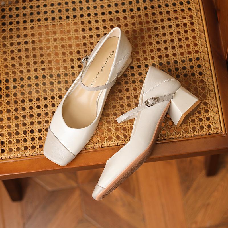 

Retro Mary Jane shoes women s head small fragrant style leather thick heel single shoes temperament versatile small leather shoes 39
