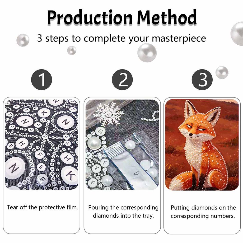 Cute Fox Pattern 5D Pearl Painting Kit with Frame DIY Sparkling Bead Canvas Art Relaxing Craft for Bedroom Decor Wall Art Gift Item