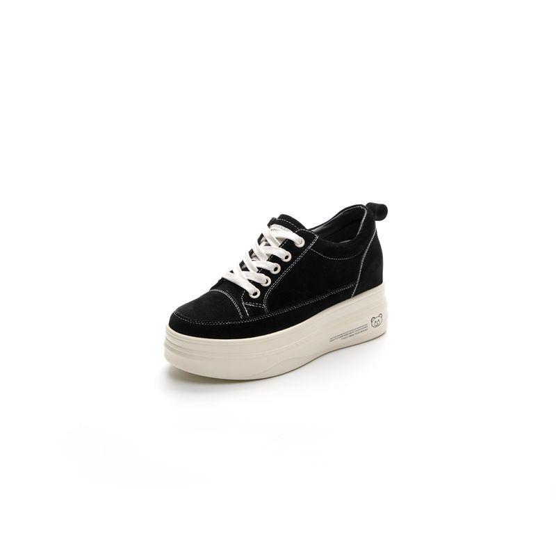 

Versatile muffin shoes spring new leisure sports inner height increase thick sole matte leather trendy shoes 34 чёрный