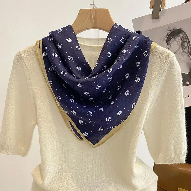 Retro Cotton Floral Print 70cm Velvet Square Scarf for Women Soft Neckerchief Lady Hijab Small Neck Ties Female Hair Headbands