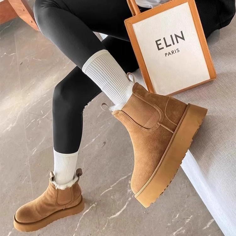 Cowhide version~ Small inner height increase 9cm snow boots women's winter velvet thickened fur integrated warm cotton shoes