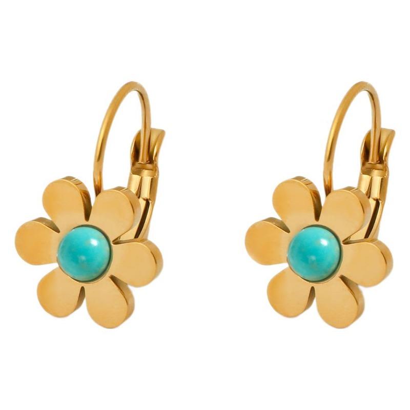Fashionable Golden Flower Stainless Steel Earrings for Women Turquoise Natural Stone Earrings for Summer High-end Earrings