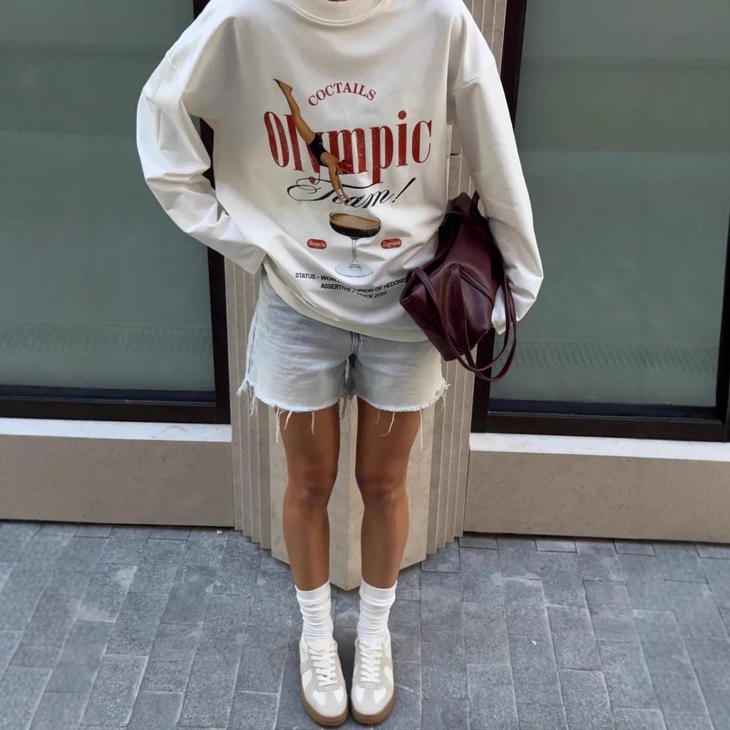Women's Round Neck Long Sleeve Top Loose Fit Graphic Print Casual Cotton T Shirt Vintage Basic Tee