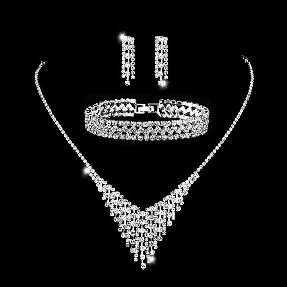 2026 European and American Bride Jewelry Claw Chain Rhinestone Set Three-piece Accessories Item Jewelry Studio Accessories