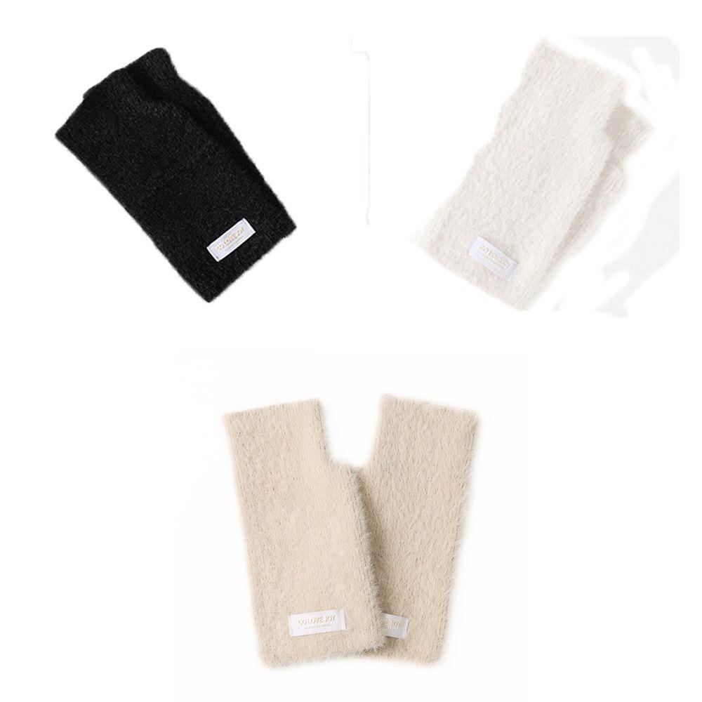 

Осенние варежки для езды на велосипеде, женские перчатки с полупальцами, утеплители для запястья из искусственной норки бежевый