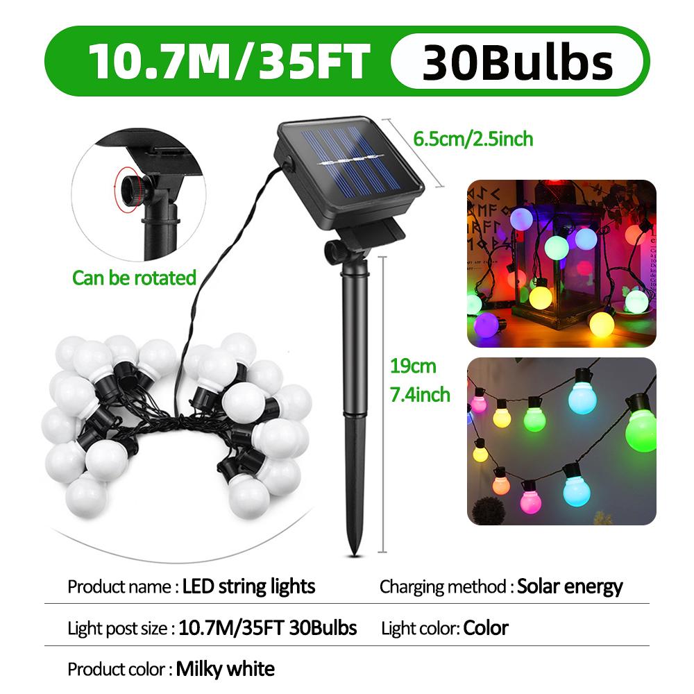 G50 Patio Solar String Lights Outdoor, Warm/ Colorful Globe Bulb LED Fairy Garland Lamp for Wedding, Christmas, Backyard, Party