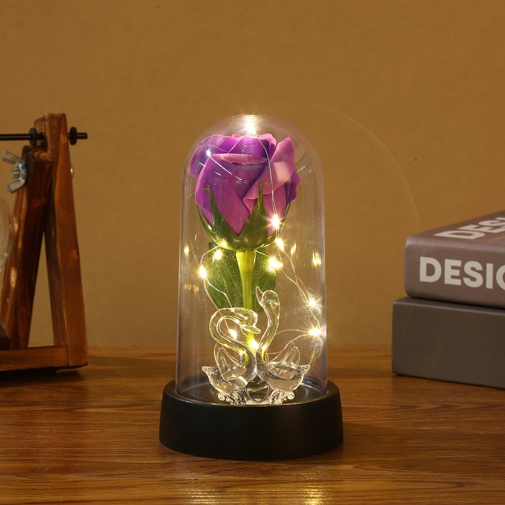 Enchanted Beauty And The Beast Rose Flower with Black Base LED Light In Glass Dome Valentine Christmas Gift Wedding Home Decor