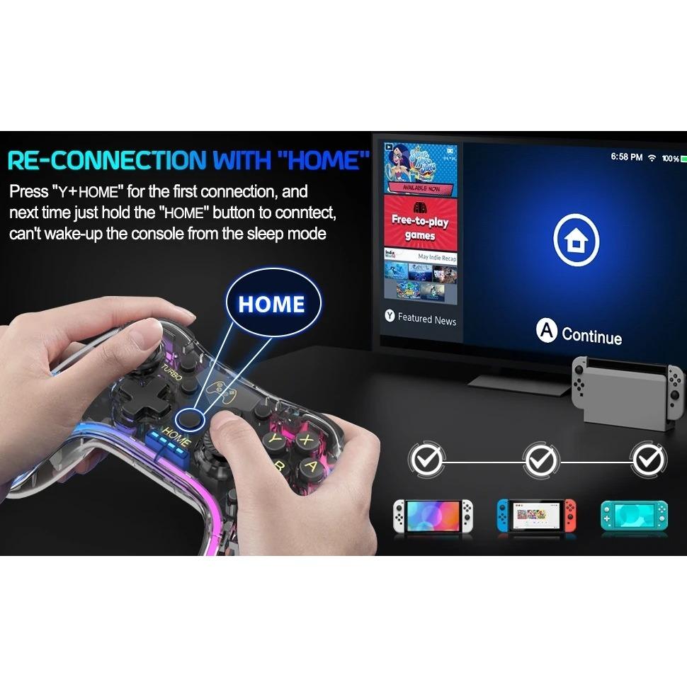 Switch / Switch Pro Controller Compatible with Switch / OLED / Lite, Pro Controller Switch with LED Lights, 6 Gyro Axis, Turbo and Dual Vibration