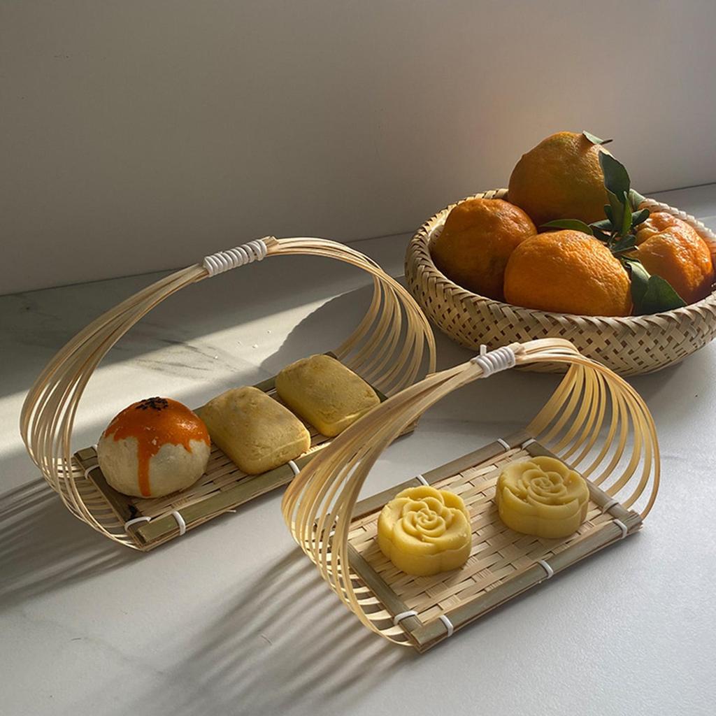 Bamboo Basket Serving Tray Rustic Food Biscuit Cookies Pastry Display for Kitchen