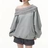 Damen Frühling Herbst Strick Patchwork Sweatshirt Locker Lässig Langarm Sportlich Oberteil Faul Schulterfrei Harajuku Y2K Mantel
