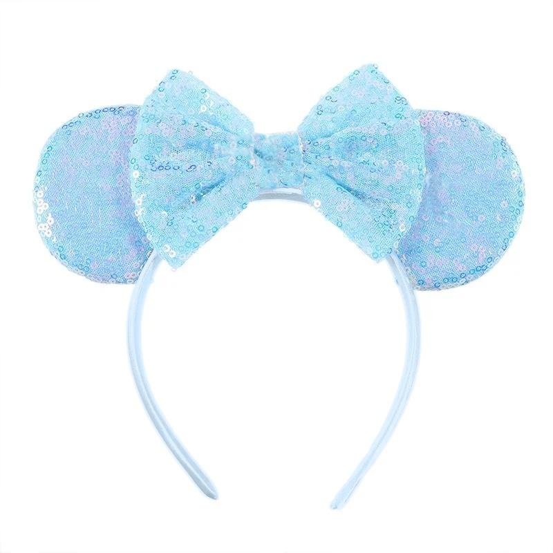 Mouse Ears Headband For Girls Adults 5'' Sparkly Sequin Bow Hairband Festival Party Travel DIY Hair Accessories