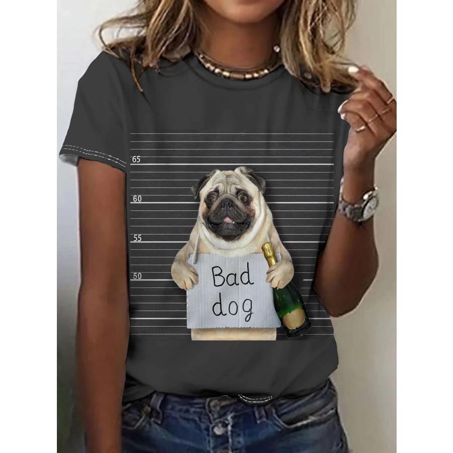 Funny Dog Pattern T-Shirt For Women Cute Animal 3d Printed T Shirts Summer Fashion Oversized Tees Short Sleeves Round Neck Tops