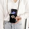 For Samsung Zflip5 Lock Flower Wallet Phone Case P50pocket Crossbody Rope Chain Folding Flip
