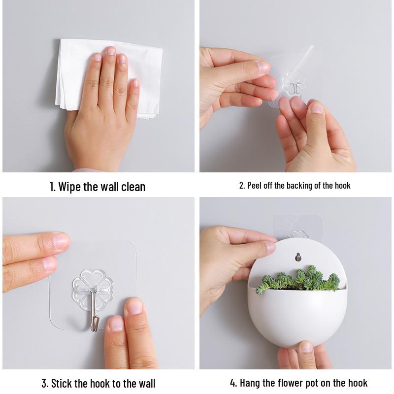 Wall-Mounted Plastic Succulent Pot Holder with Hook - No-Drill Hanging Organizer for Flowers and Storage