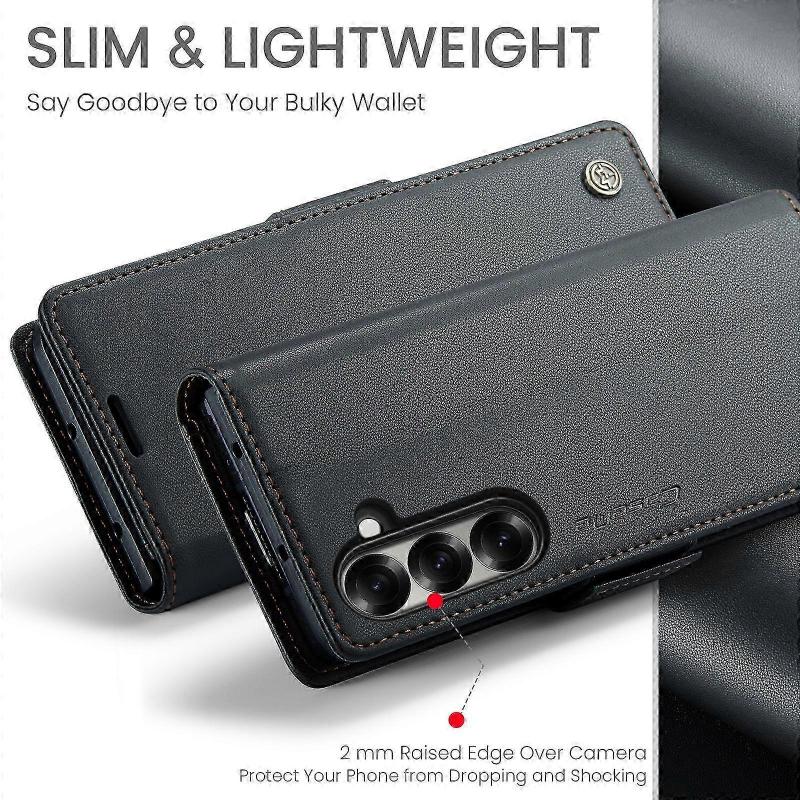 For Samsung Galaxy Z Fold7 5G Case CASEME 023 Series RFID Blocking Leather Wallet Stand Phone Cover Black