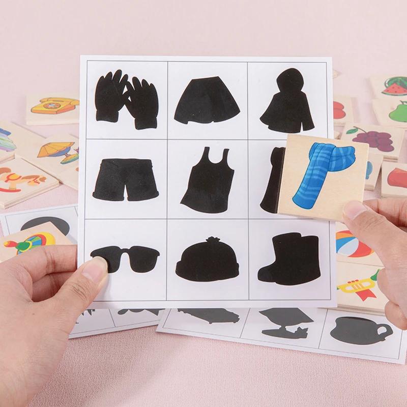 Montessori Shape Matching Plate Activity Find Shadow Matched Images Animal Fruit Blocks Puzzles Instructive Playthings Designed For Children Wooden