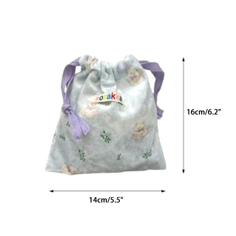 Cartoon Floral Bear Drawstring Storage Bag Women Jewelry Lipstick Makeup Bag Coin Purse Multifunctional Travel Packaging Bag