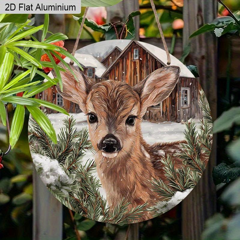 2D Flat Aluminium Christmas Sign with Deer & House Pattern - Charming Figurine Ornaments - Ideal for Front Door, Wall, Porch, Window Decor - Ideal