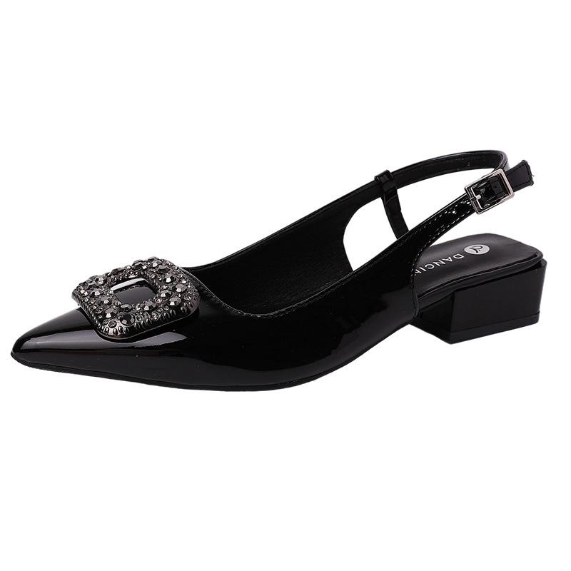 French Simple Temperament Rhinestone Square Buckle Pointed Sandals Women's 2025 Summer New Outer Wear with Skirt Fashion Shoes