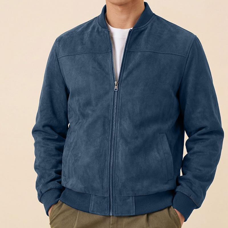Autumn men's leather jacket, solid color stand-collar, loose and versatile men's leather jacket