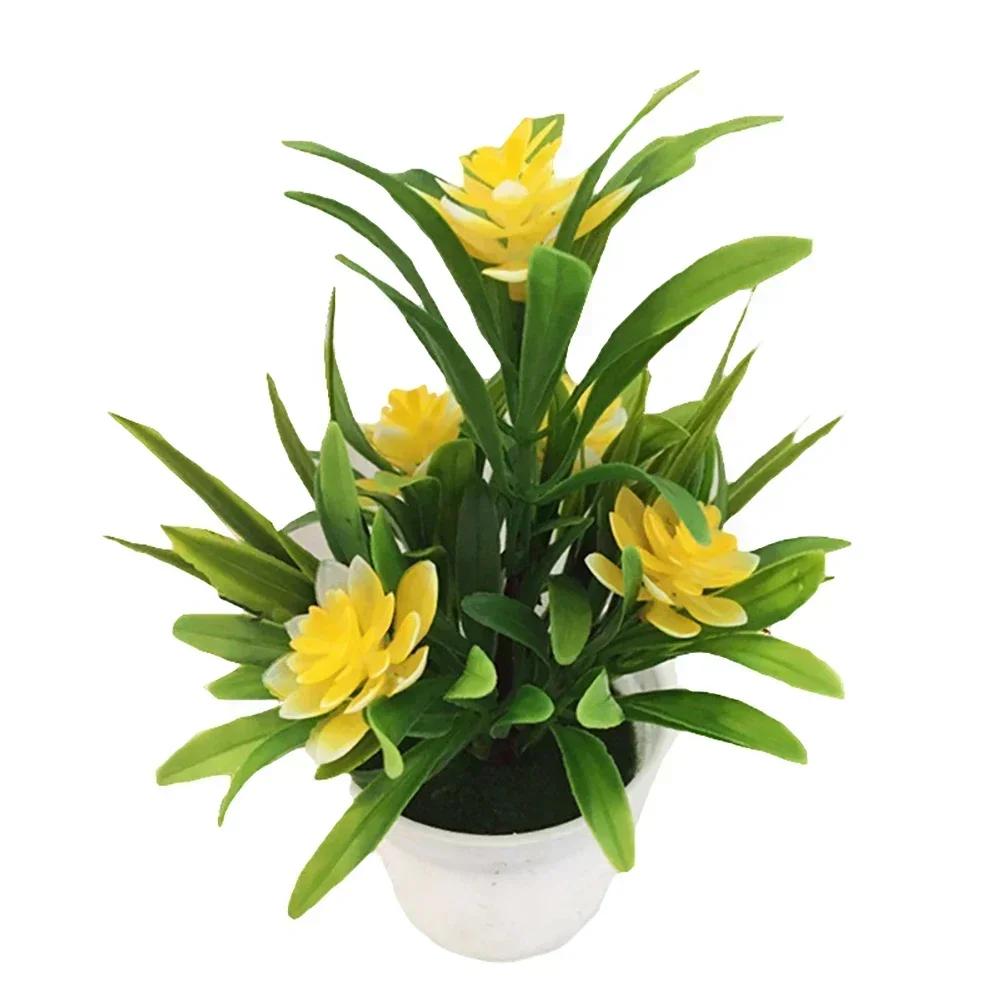 

5/1x Simulated Potted Plant Artificial Lotus with Green Leaves Home Garden Hotel Decoration Realistic Floral Display Ornaments 5PCS жовтий