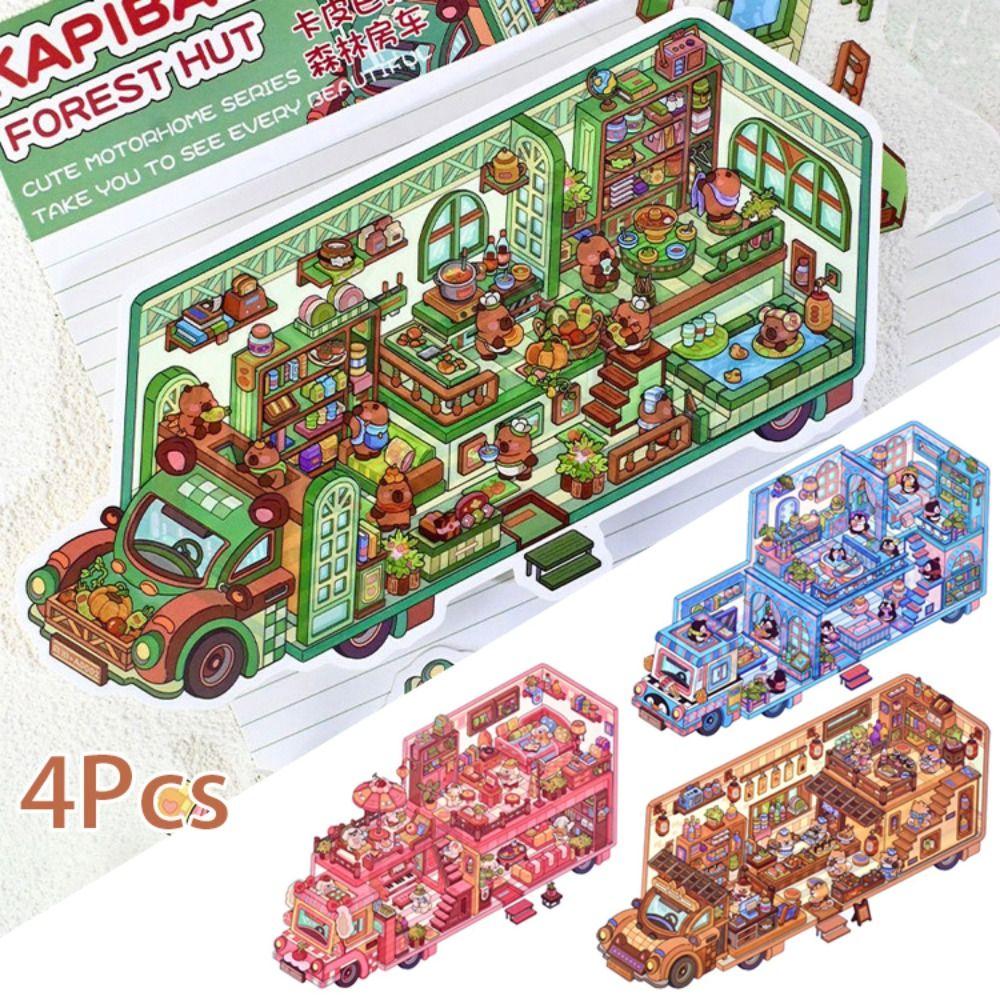 

4Pcs/Set PET Cabin Scene Game Sticker 2.5D Effect Decorative Collage Decal Toy