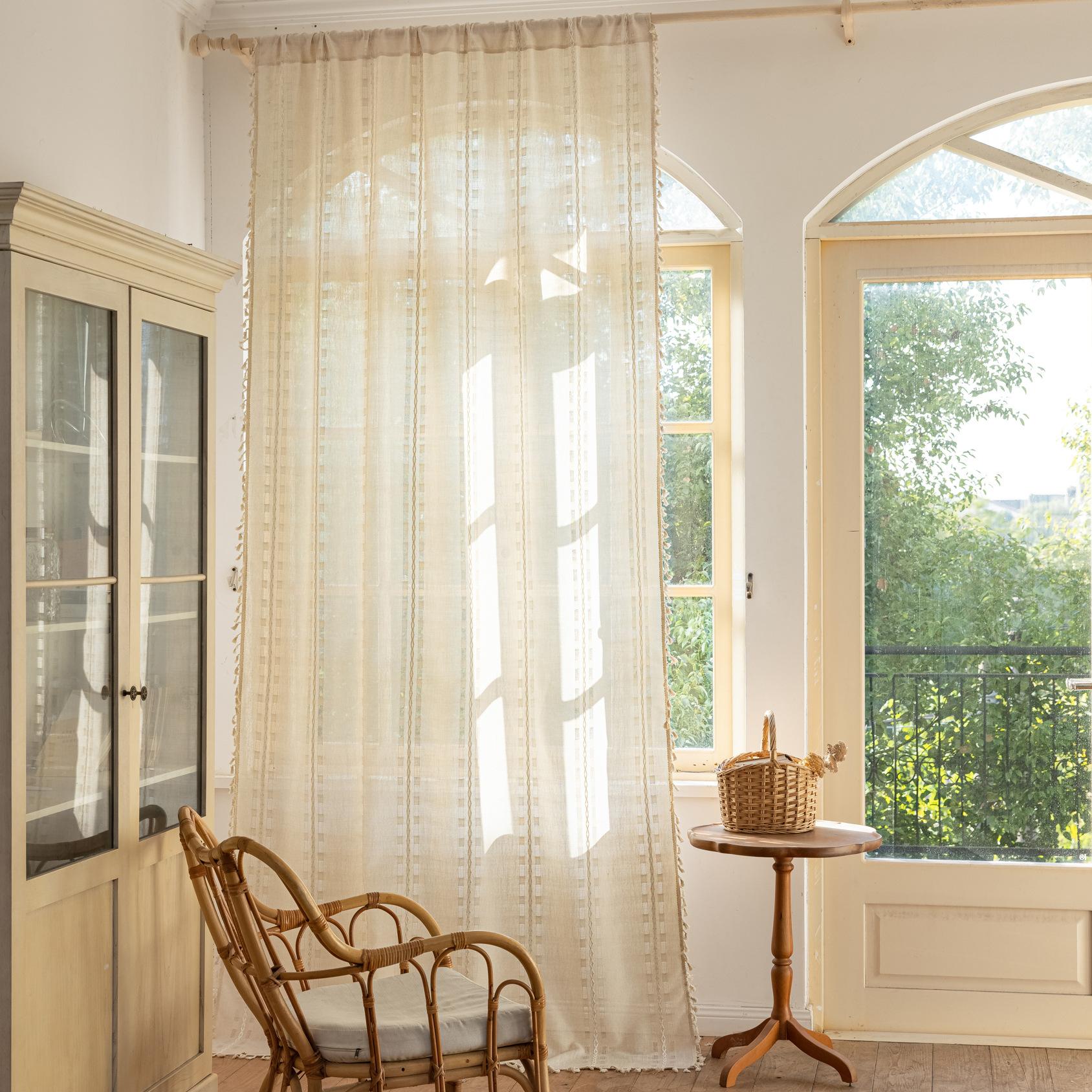 

Готовая штора полузатемняющая жаккардовая с полым узором для гостиной, балкона Height 45 * Width 132cm