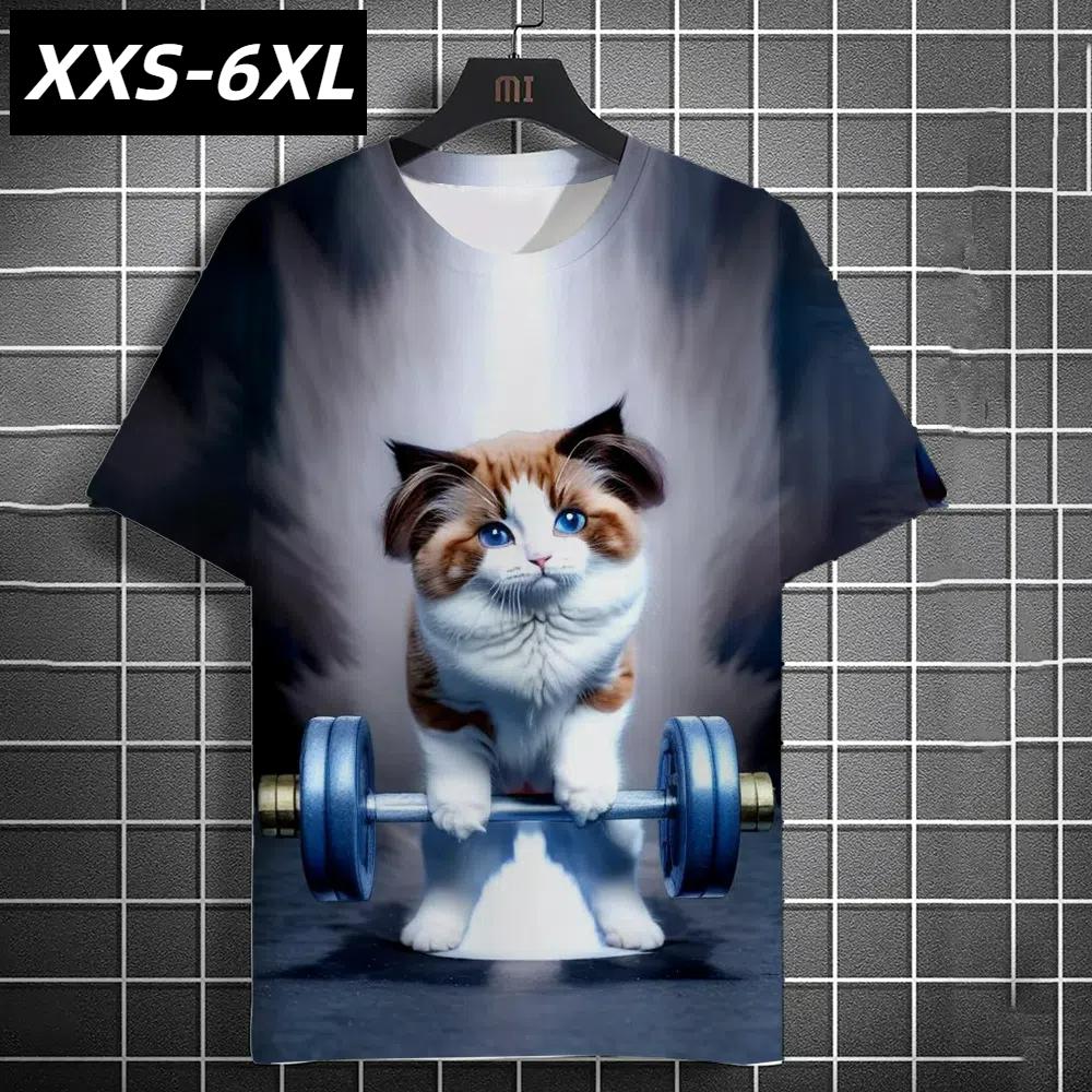 XXS-6XL Übergröße Lustiges Herren-T-Shirt Katzen-Print Kurzarm Tops T-Shirts Sommer Herrenbekleidung Street Casual Lustiges Tier-T-Shirt