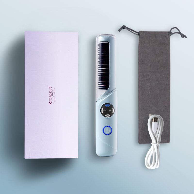Portable Rechargeable Wireless Hair Straightening & Curling Comb - Negative Ion Technology for Damage-Free Styling