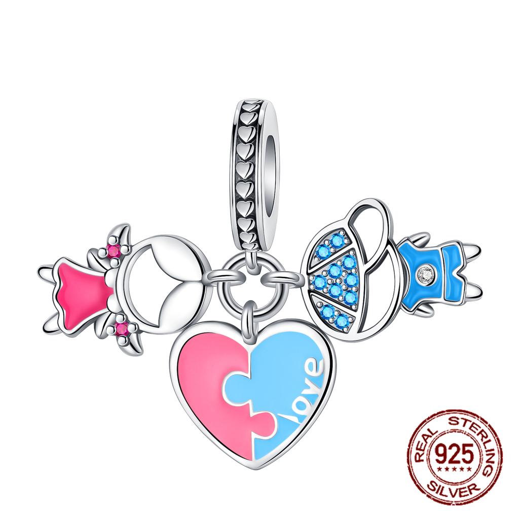 925 Sterling Copper Boys and Girls Lovers Pendant Charms Fit 4MM Hole Diameter Bracelet Charm Beads Necklace Diy Female Zircon