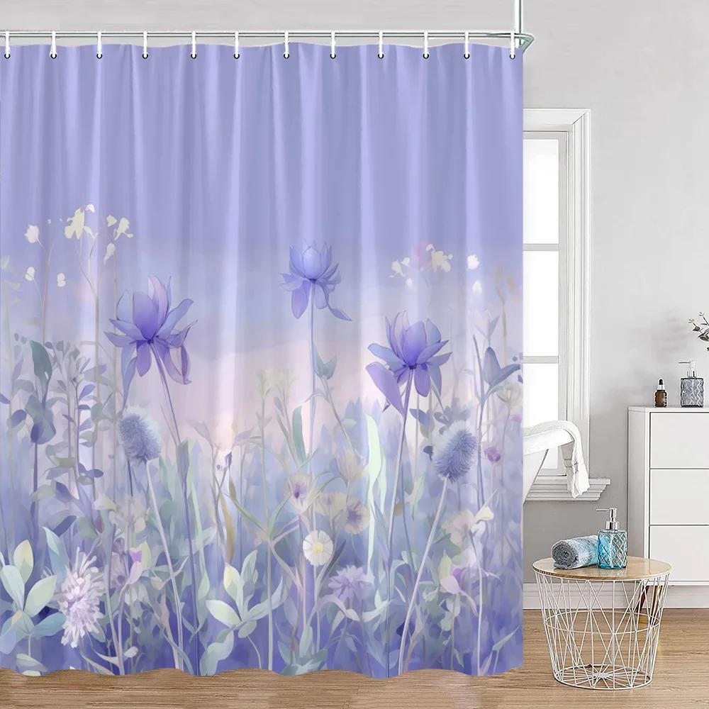 Watercolor Flowers Floral Shower Curtains Butterfly Greenery Plants Nature Home Decor for Bathroom Polyester Fabric Bath Curtain