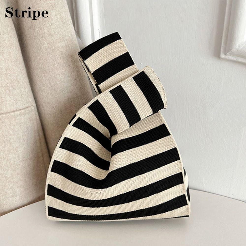 Casual Handmade Wave Point Tote Bag Wrist Bag Knit Handbag Shopping Bags